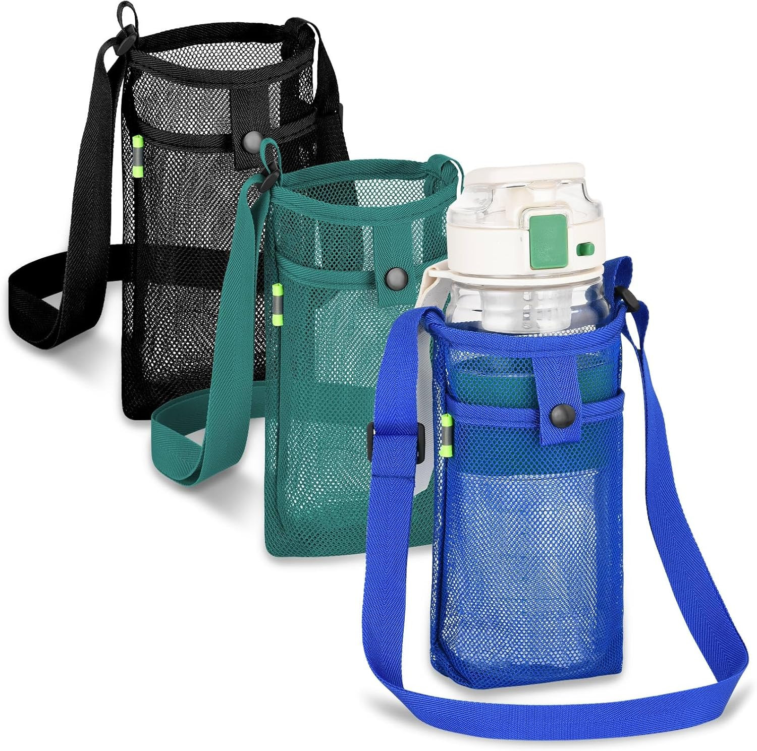 3Pcs Water Bottle Holder with Strap, Mesh Water Bottle Bag Carrier with Adjustab