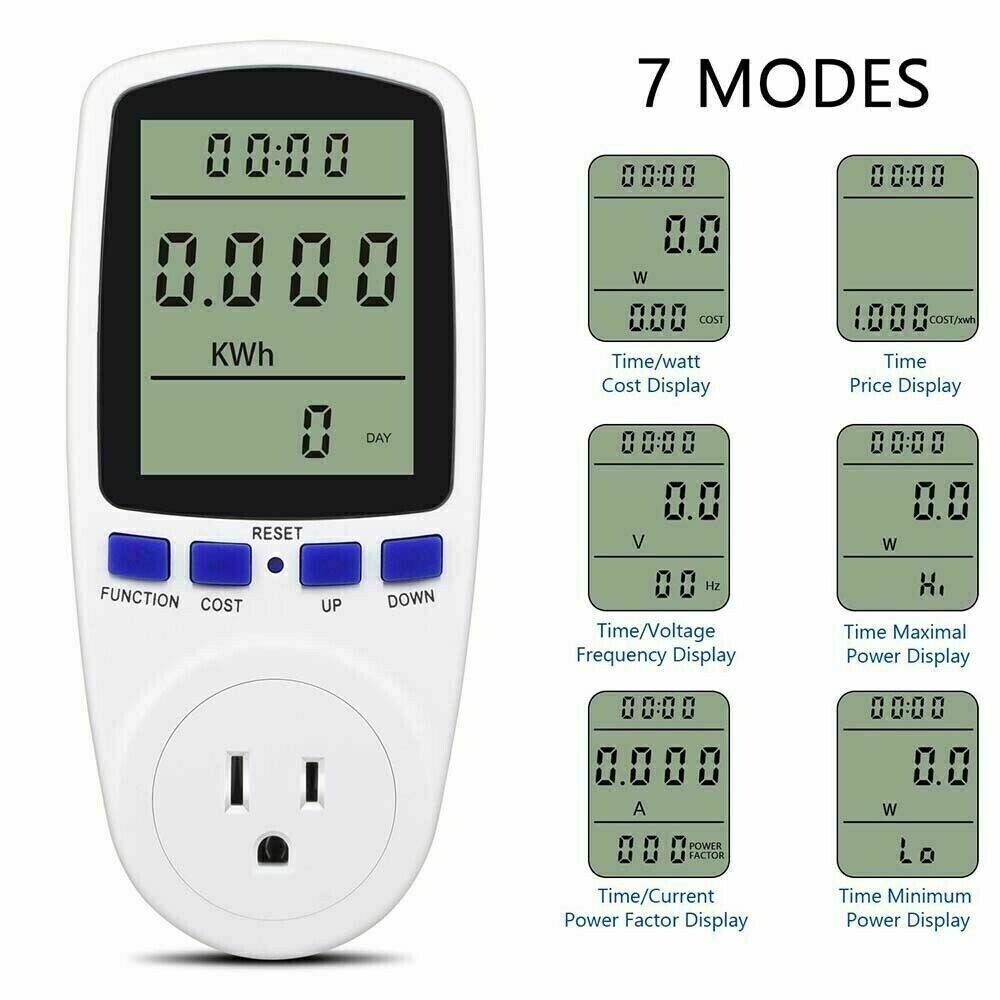 LCD Digital Power Meter Consumption Electricity Usage Watt Amps Volt Monitors