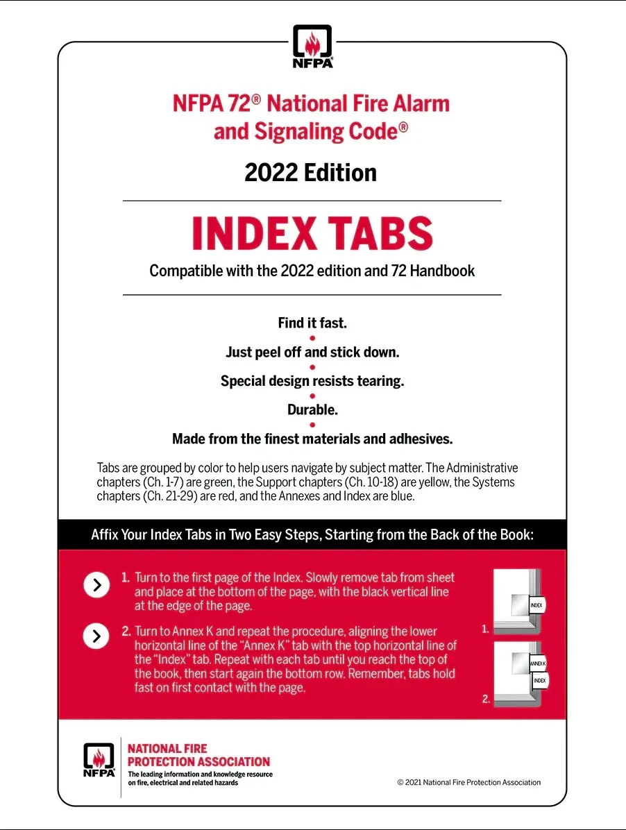 NFPA 72, National Fire Alarm Self-Adhesive Index Tabs (2022) USA SHIPPING