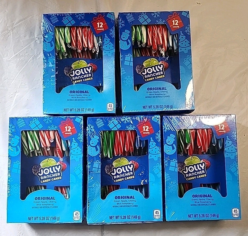 Jolly Rancher Candy Canes - Lot of 5 -12 Count Packs - Exp 4/27  3 Flavors