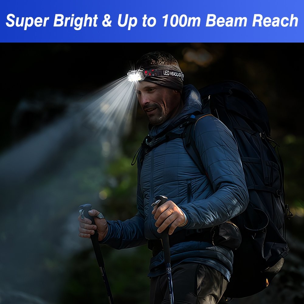 2X Waterproof Headlamp USB Rechargeable LED Headlight Motion Head Torch USB Lamp