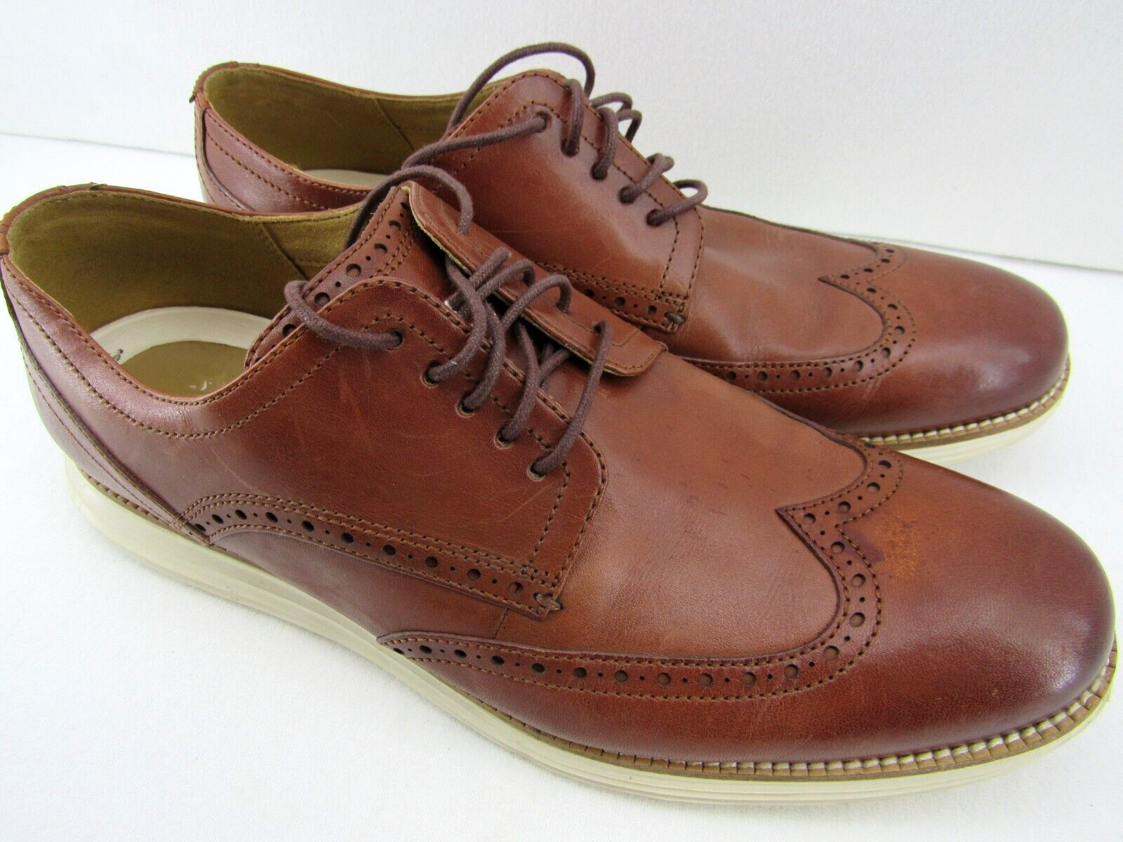 Cole Haan Original Grand Wingtip Oxford Men's Shoes 11.5M Brown Woodbury-Ivory