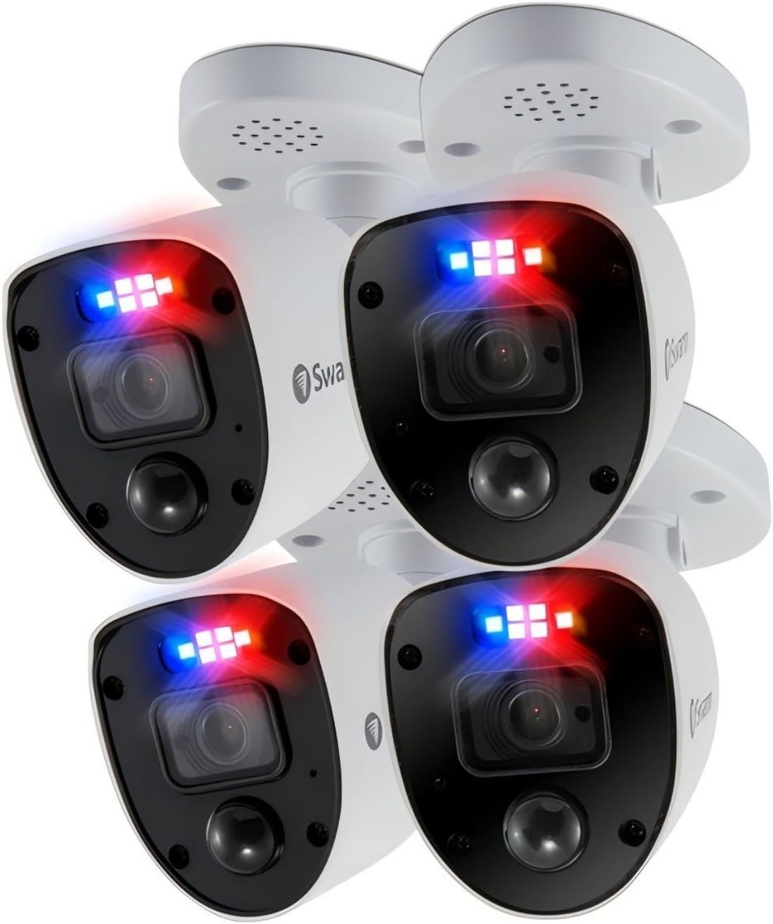 Swann 4K Ultra HD Add-On Security Cameras 4PCS, Red&Blue Flashing Lights