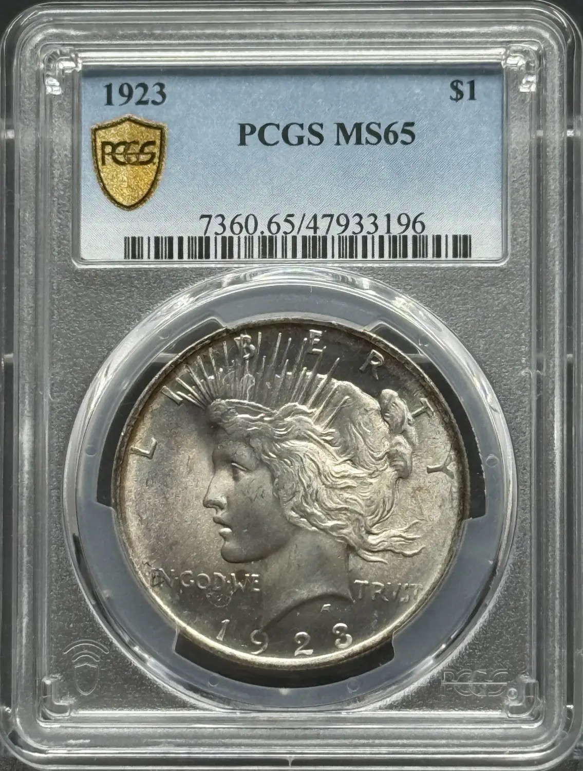 1923 Peace Silver Dollar PCGS MS-65 Rainbow Toning