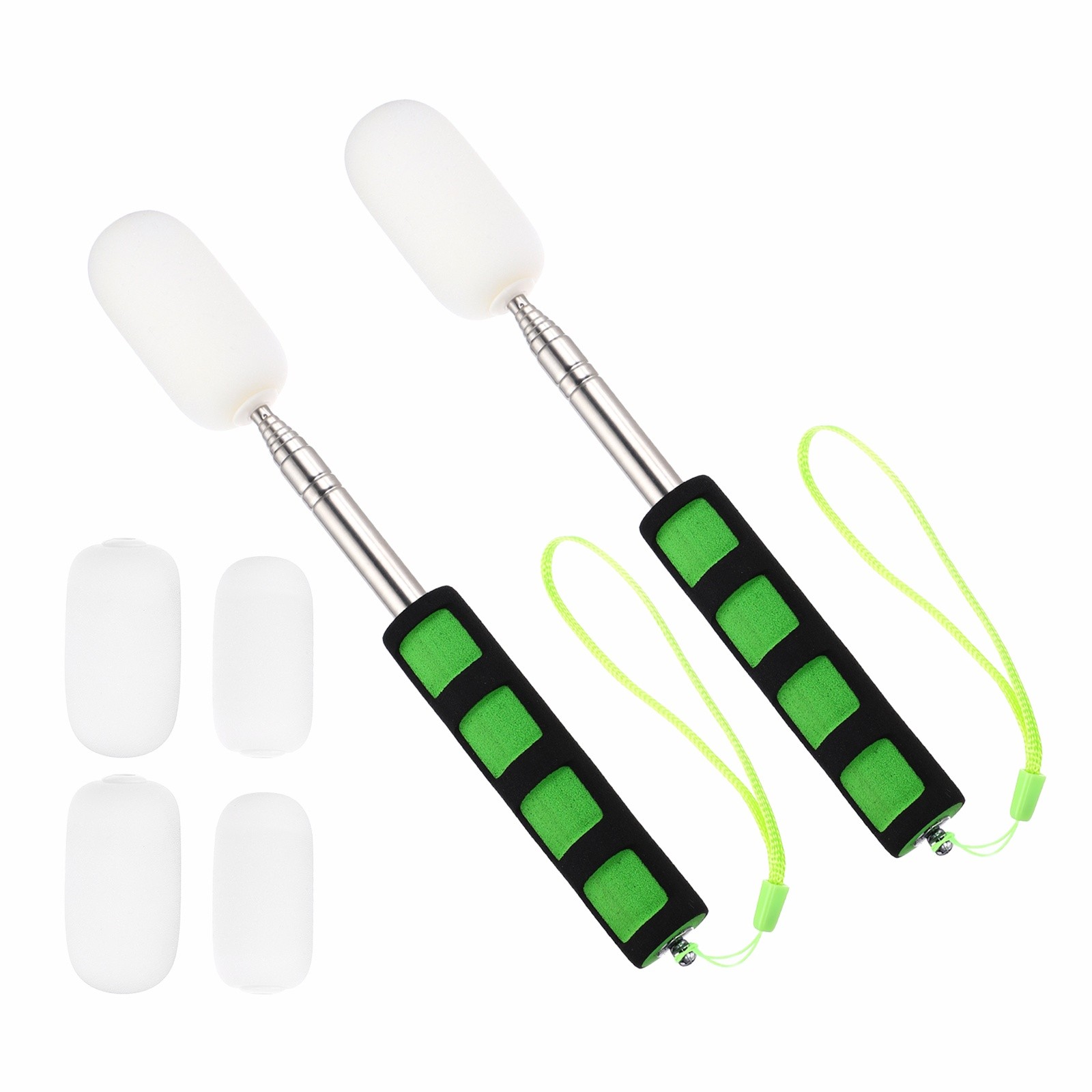 2Pcs 41" Telescoping Sponge Stick with 4pcs Head, White/Green(1.18/1.57"W)