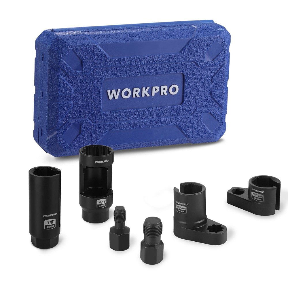 WORKPRO 6x O2 Oxygen Sensor Socket 3/8" 1/2" Dr Removal Tool Thread Chaser Set