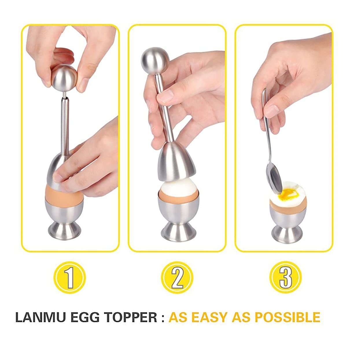 Xicennego Egg Cracker Topper Set of 5 - Includes 2 Cups, 2 Spoons Silver