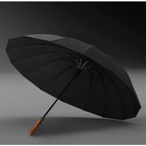 Automatic Open Windproof Long Handle Wooden Handle Heavy Duty Rain Umbrella