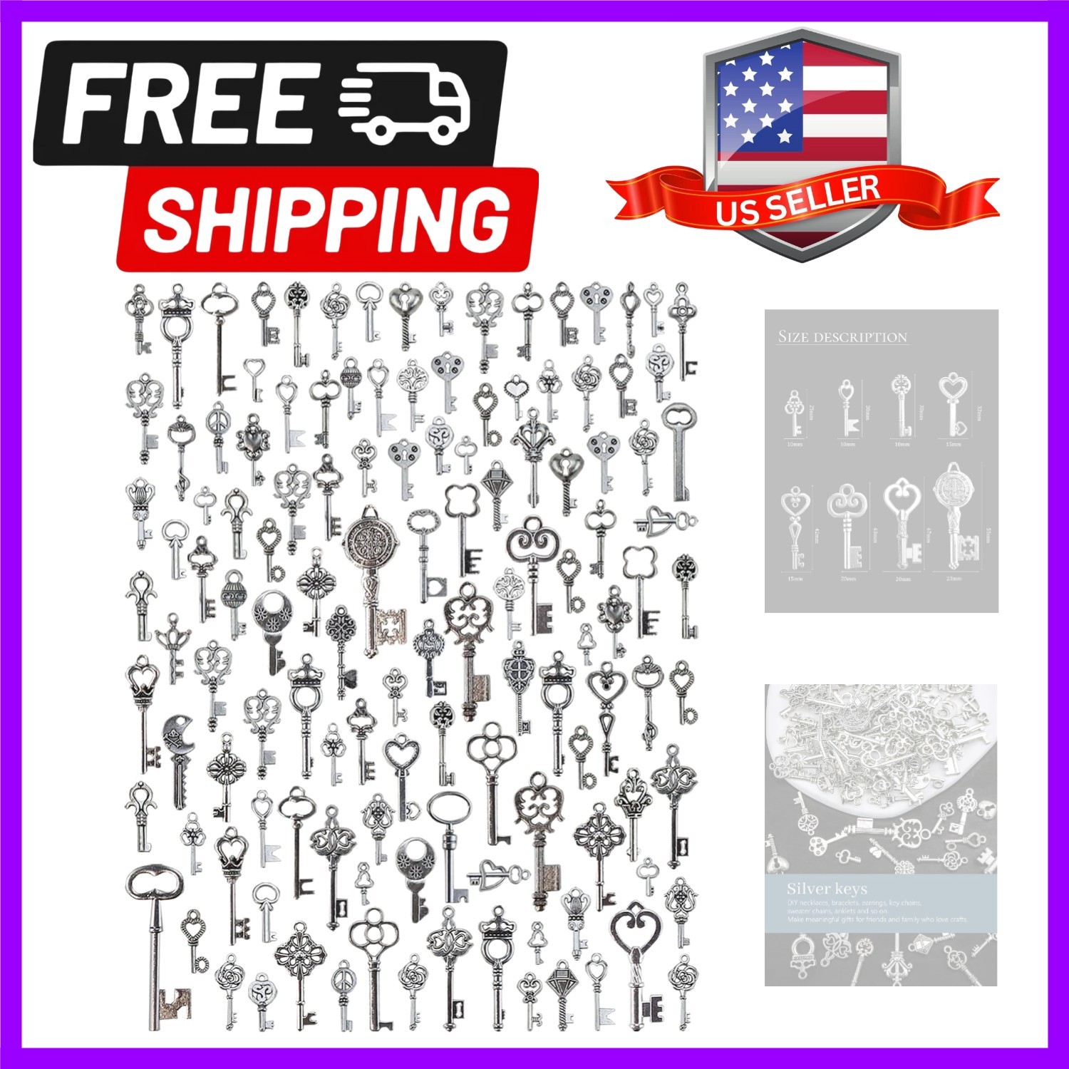 125PCS Vintage Skeleton Keys, Steampunk Accessories Antique Silver Charms for...