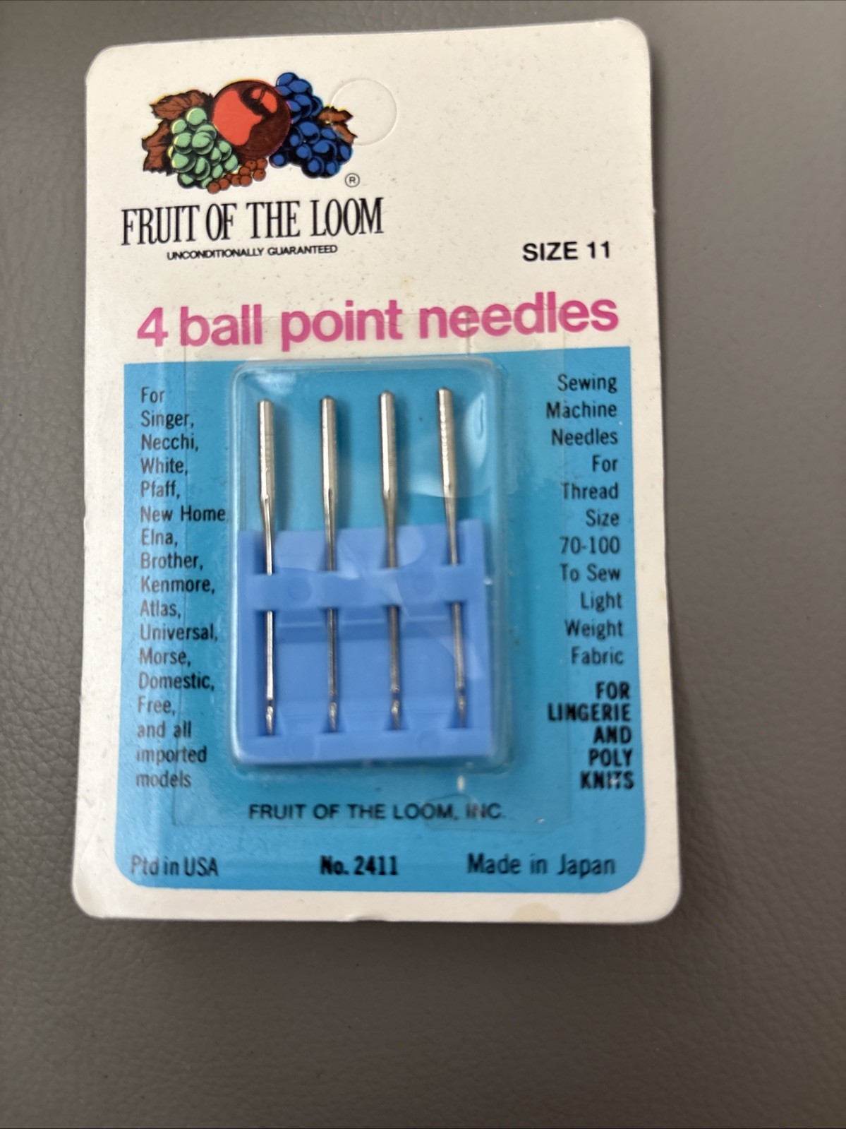 VINTAGE FRUIT OF THE LOOM PACK OF 4 BALL POINT NEEDLES SIZE 11 - NEW (24A)