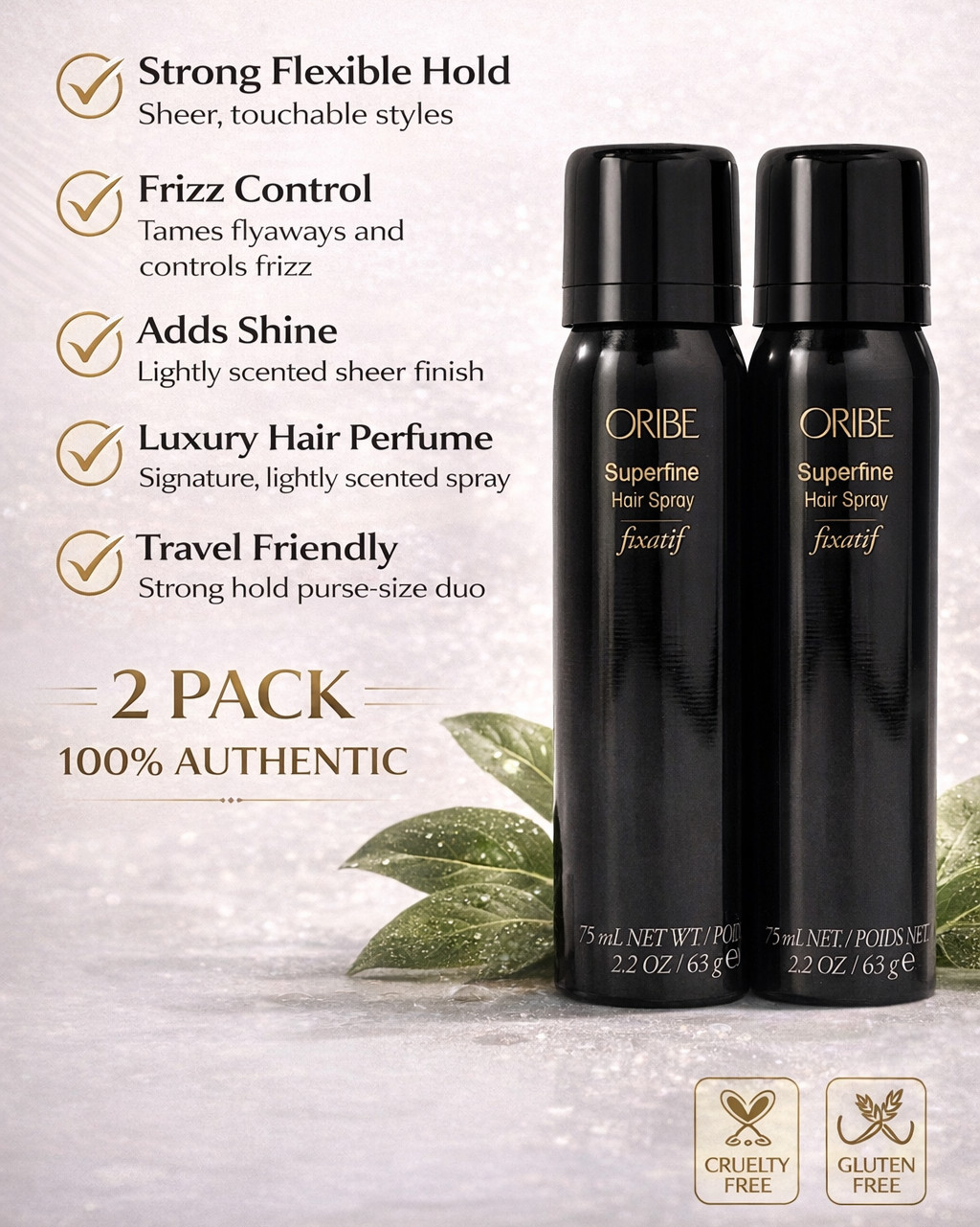 (2 PACK - 2.2 oz EACH) Authentic 2-pack Oribe Superfine Hairspray travel size