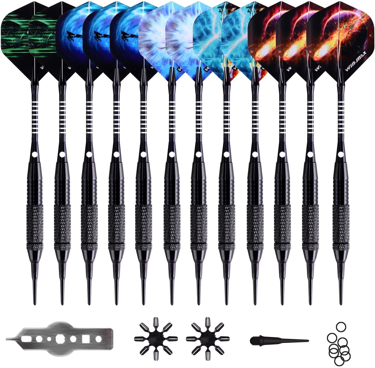 WIN.MAX Darts Plastic Tip - Soft Tip Darts Set - 12 Pcs 18 Gram with 100 Extra