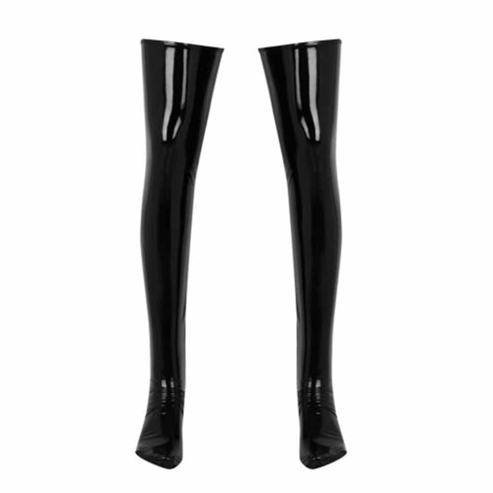Men Wet Look Latex Long Stockings Thigh High Boots Socks Costume Cosplay Club