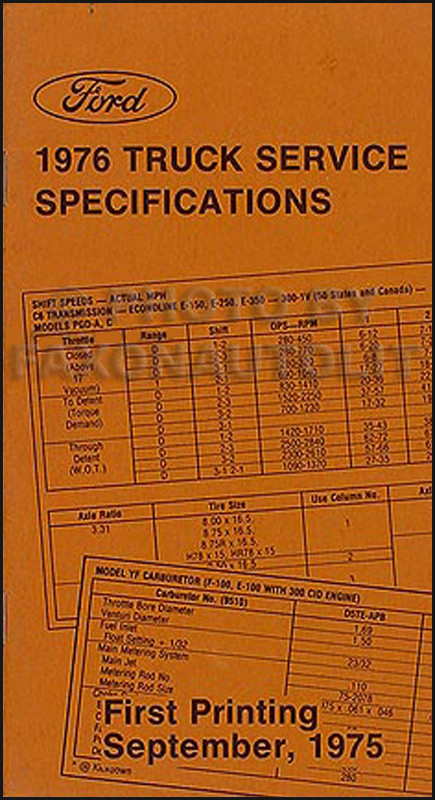 1976 Ford Truck Service Specification Manual Carburetor Auto Transmission Bulbs