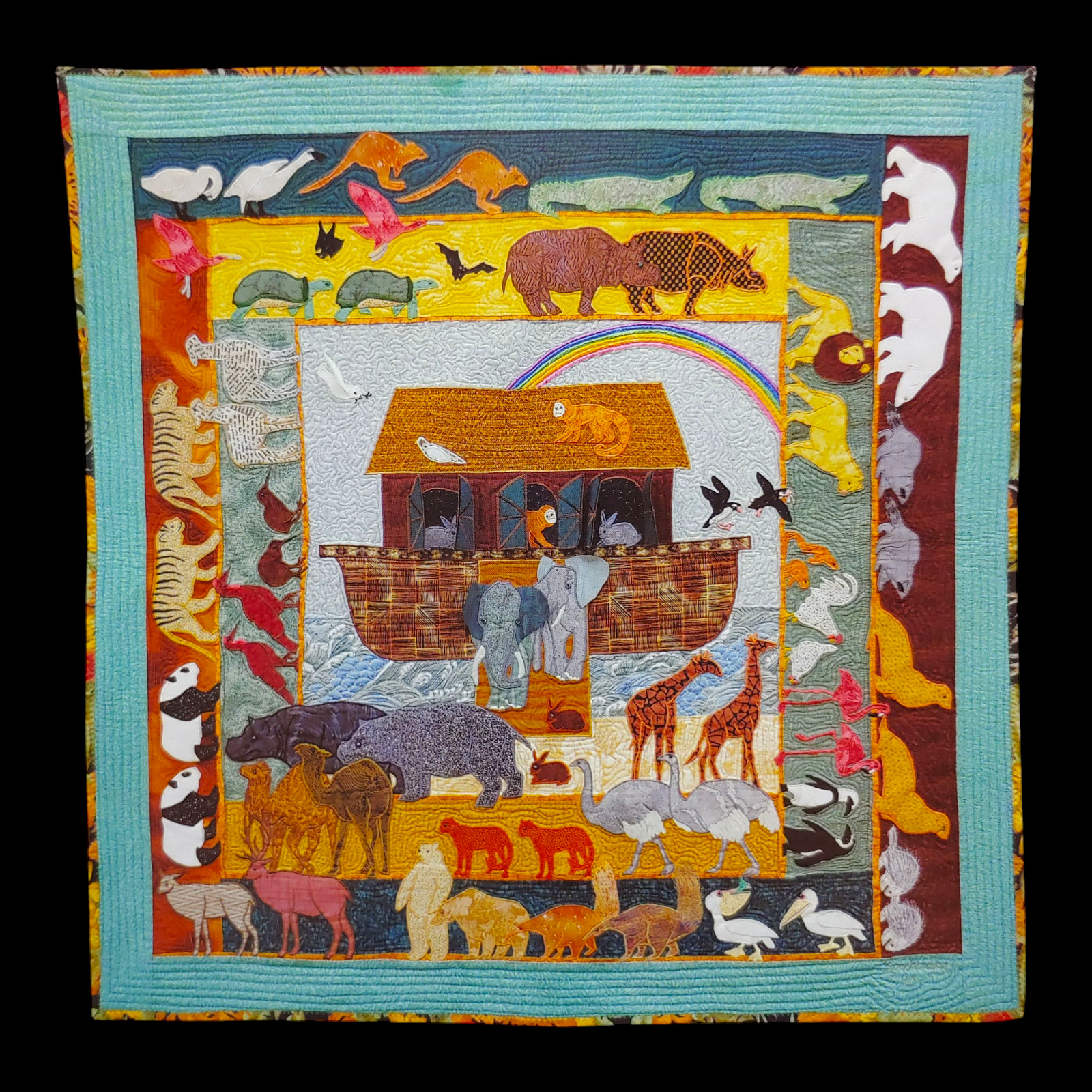 Noah's Ark Machine Applique Quilt Pattern - 37" vtg 1990s Animals Unisex Nursery