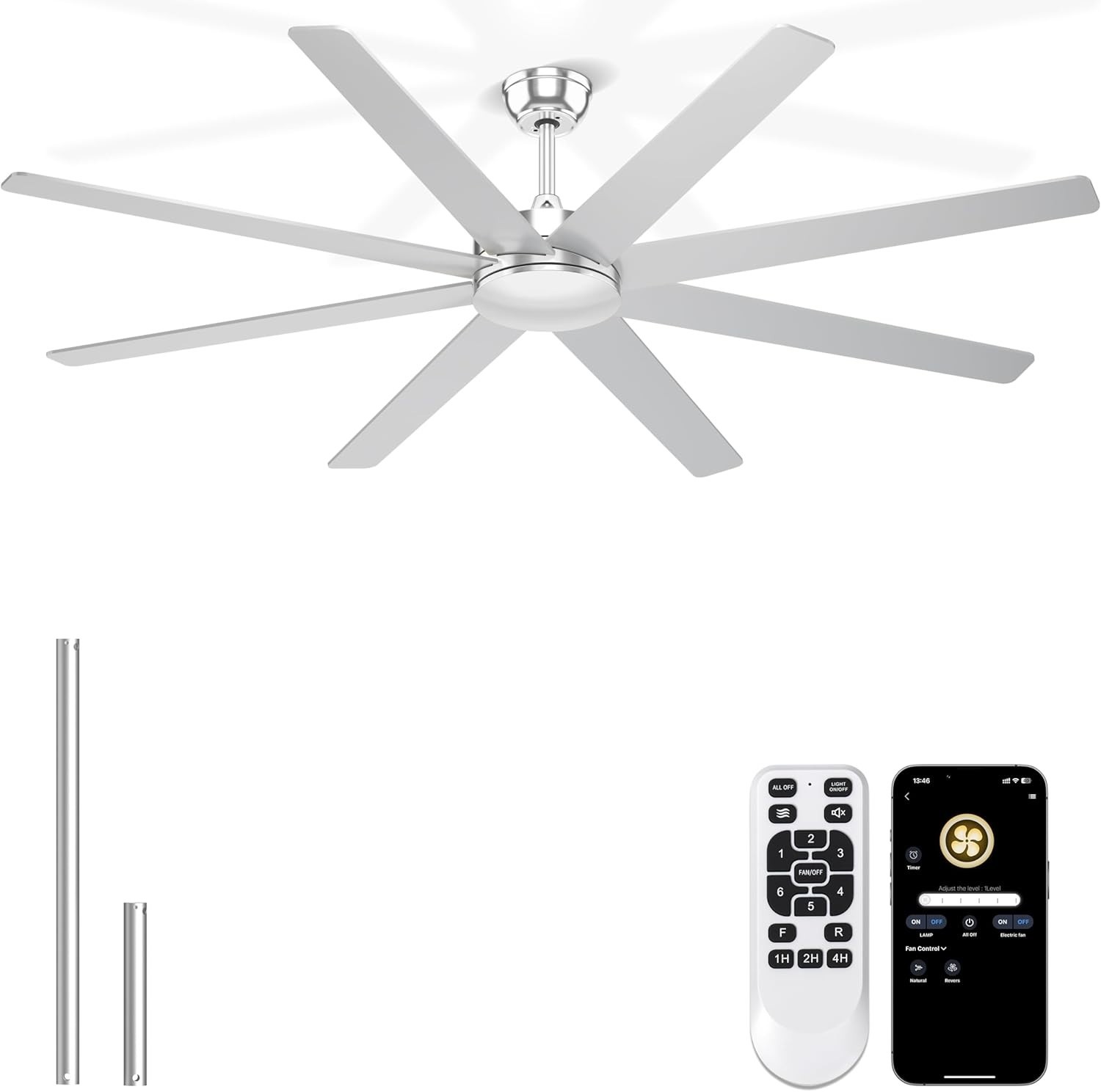 72'' LARGE Farmhouse Ceiling Fan w/o Lights and 8 Blades Indoor/Outdoor
