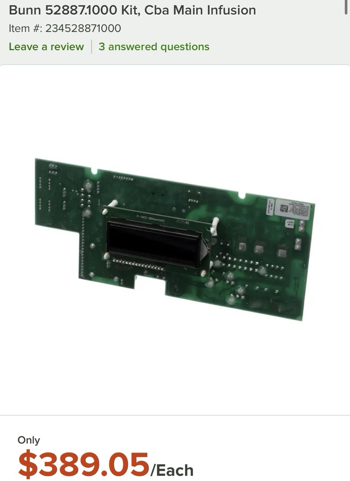 Bunn 528871000 Kit, CBA Main Infusion