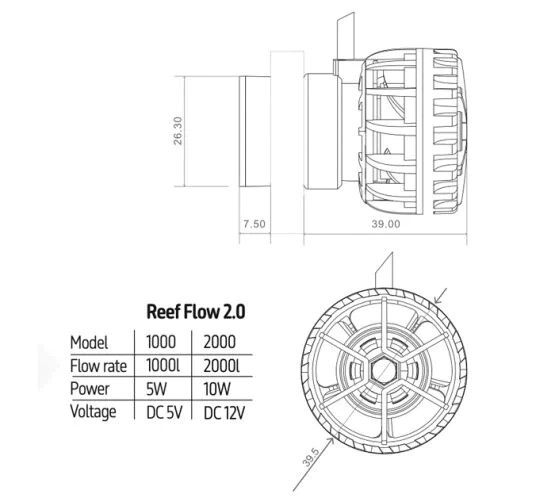 Reef Flow 1000 Nano (264 GPH) Controllable 5v DC Wavemaker Pump - TMC