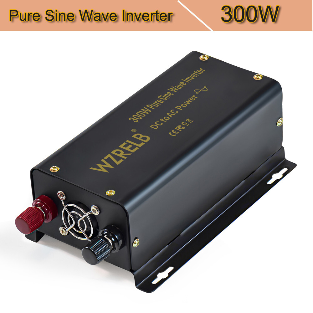 Power Converter 12V to 120V Pure Sine Wave Inverter 300W Truck Camp Solar Car RV