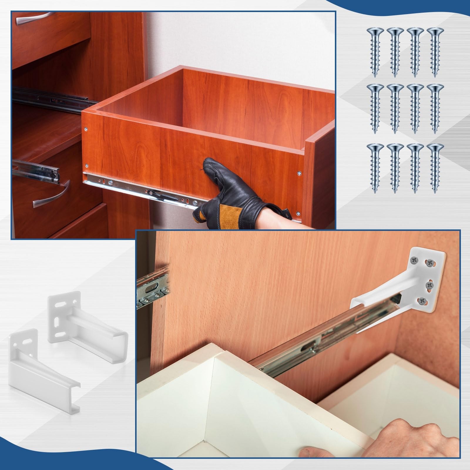 2 Pair Rear Drawer Track Socket Back Plates Mounting Brackets Durable Plastic...