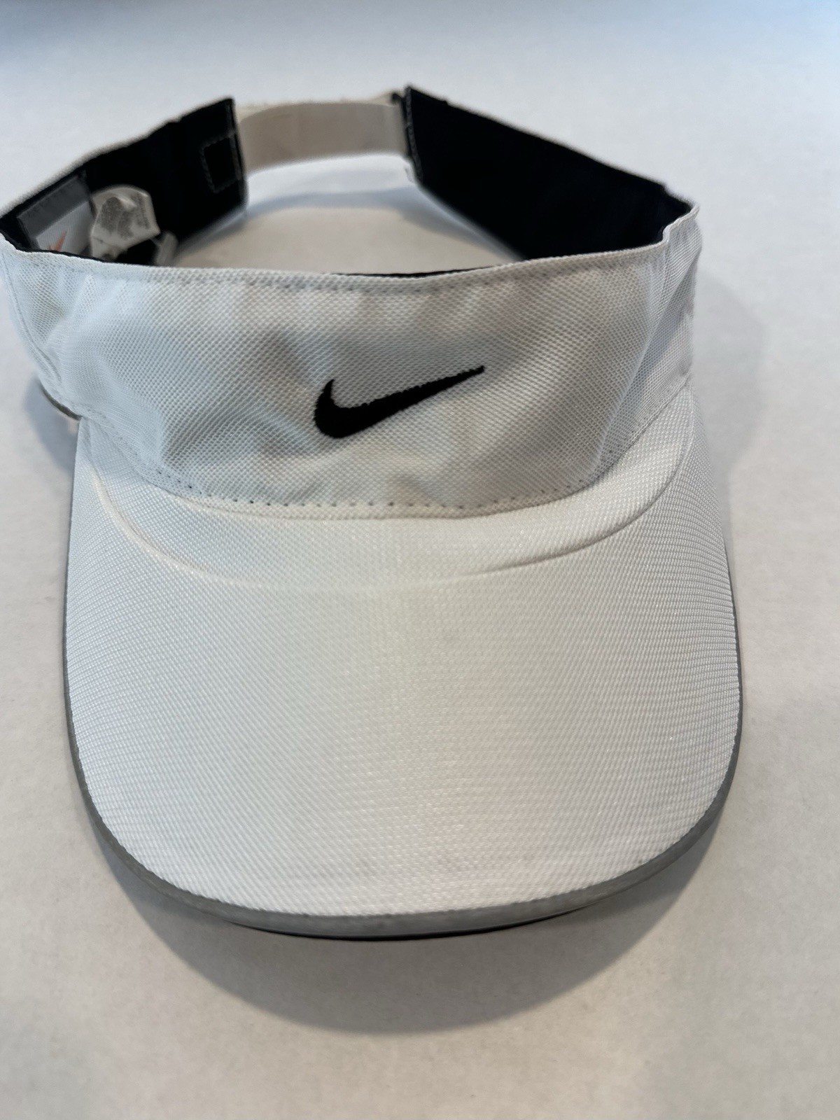 Nike Fit Dry Visor White Black Swoosh Gray Brim Adjustable