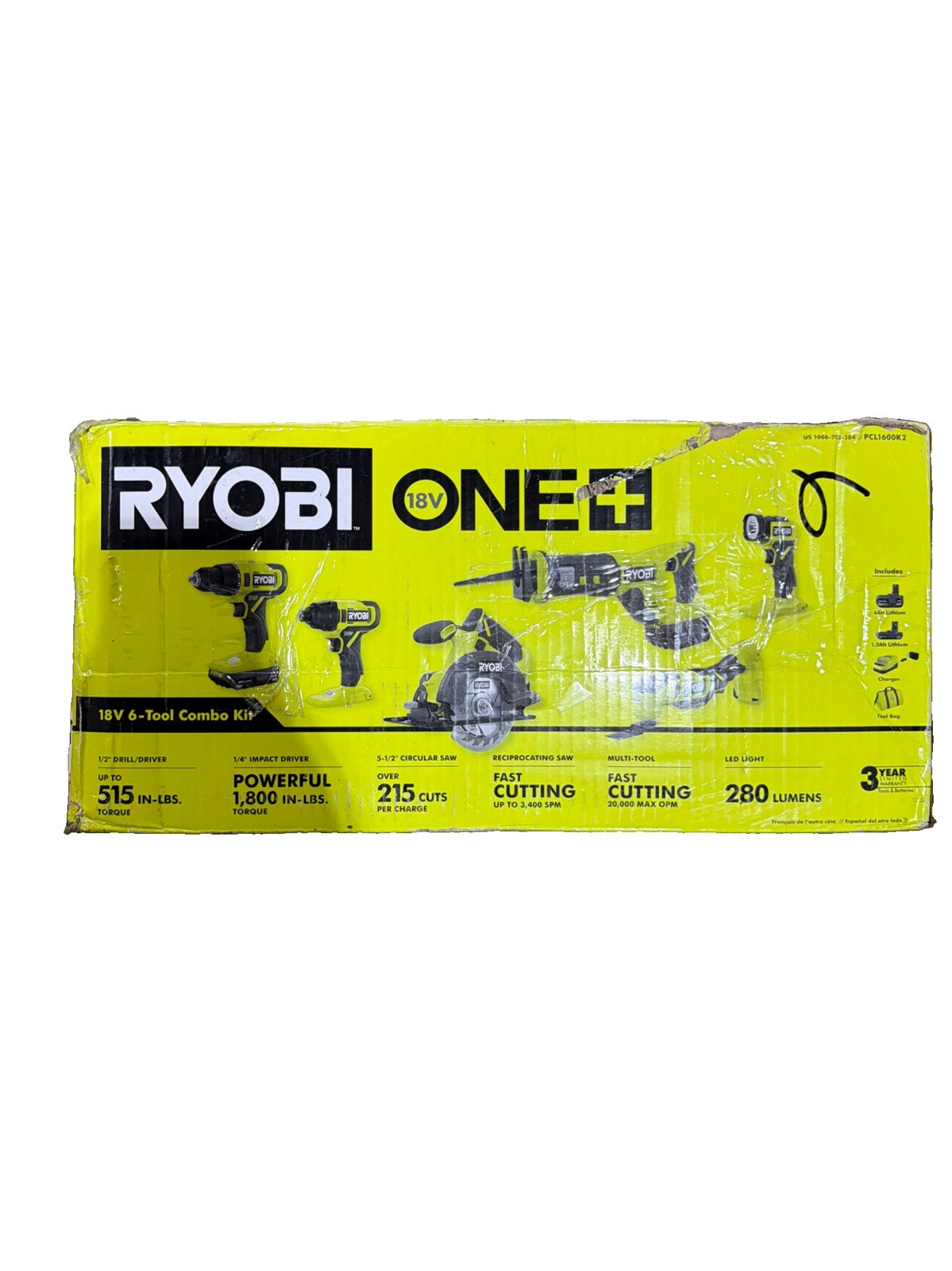 Ryobi ONE+ 18V Cordless 6-Tool Combo Set (PCL1600K2)