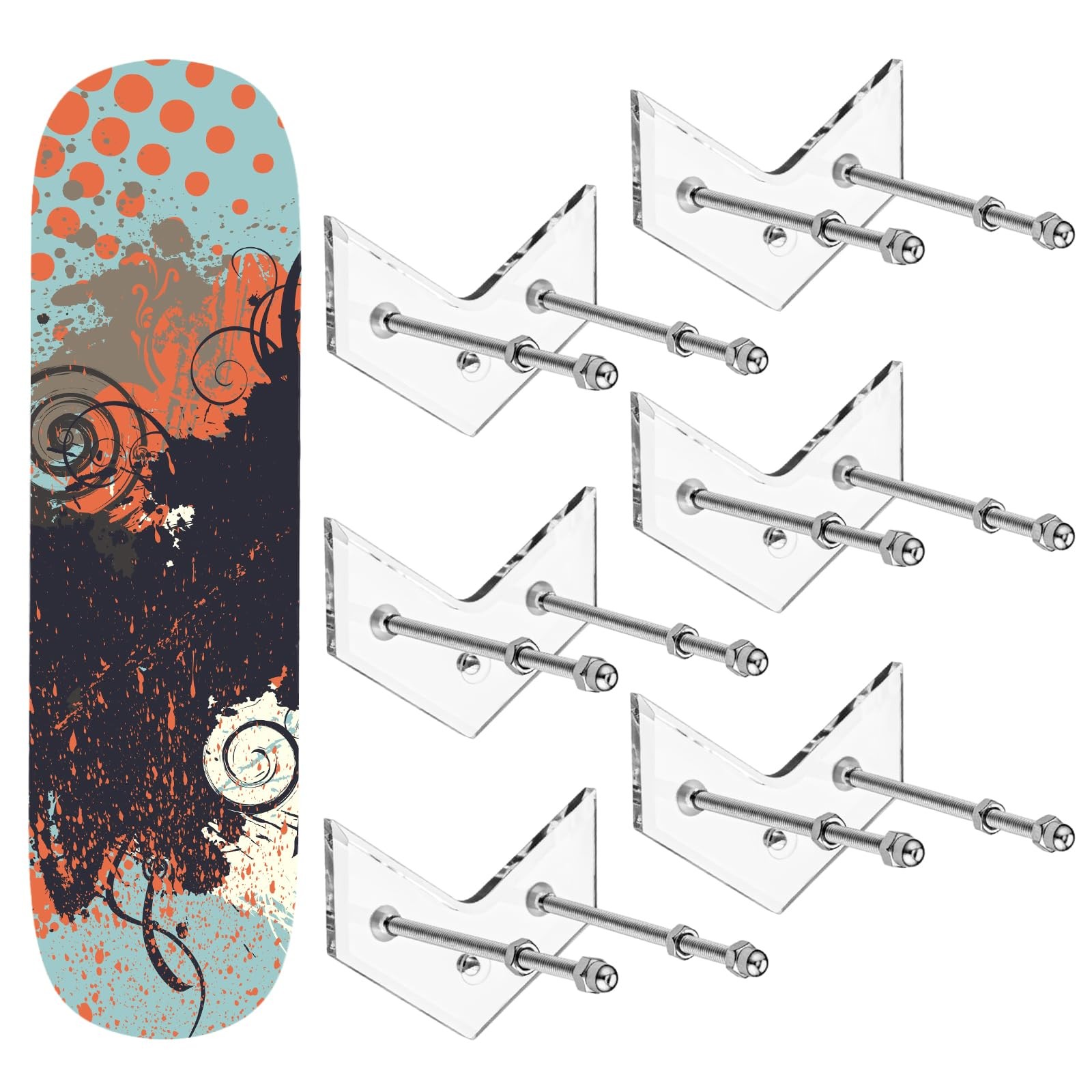 6 Packs Skateboard Wall Mount with Installation Screws Acrylic Floating Skate...