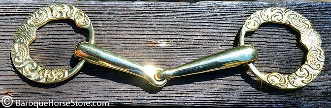 NWT Unique Brass/Gold Baroque Florel Cheek Snaffle Horse bit 5 1/2"