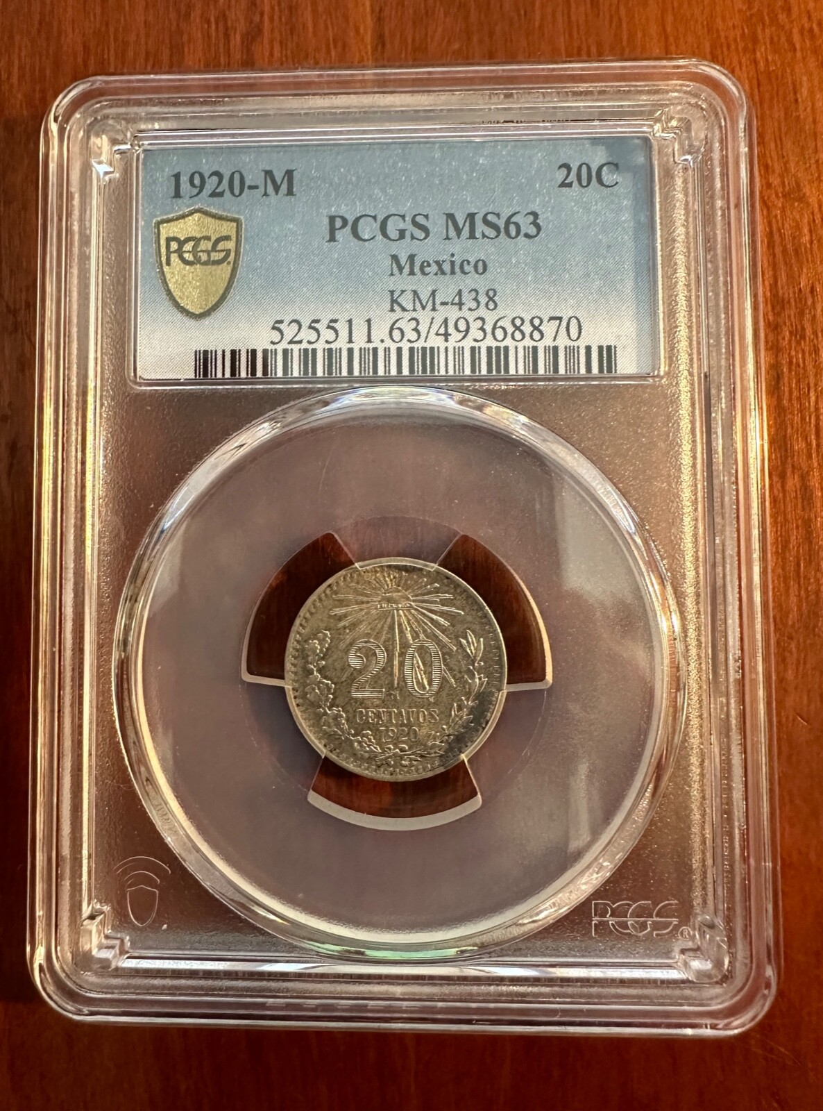 MEXICO ESTADOS UNIDOS 1920  20 CENTAVOS COIN CERTIFIED UNCIRCULATED PCGS MS-63