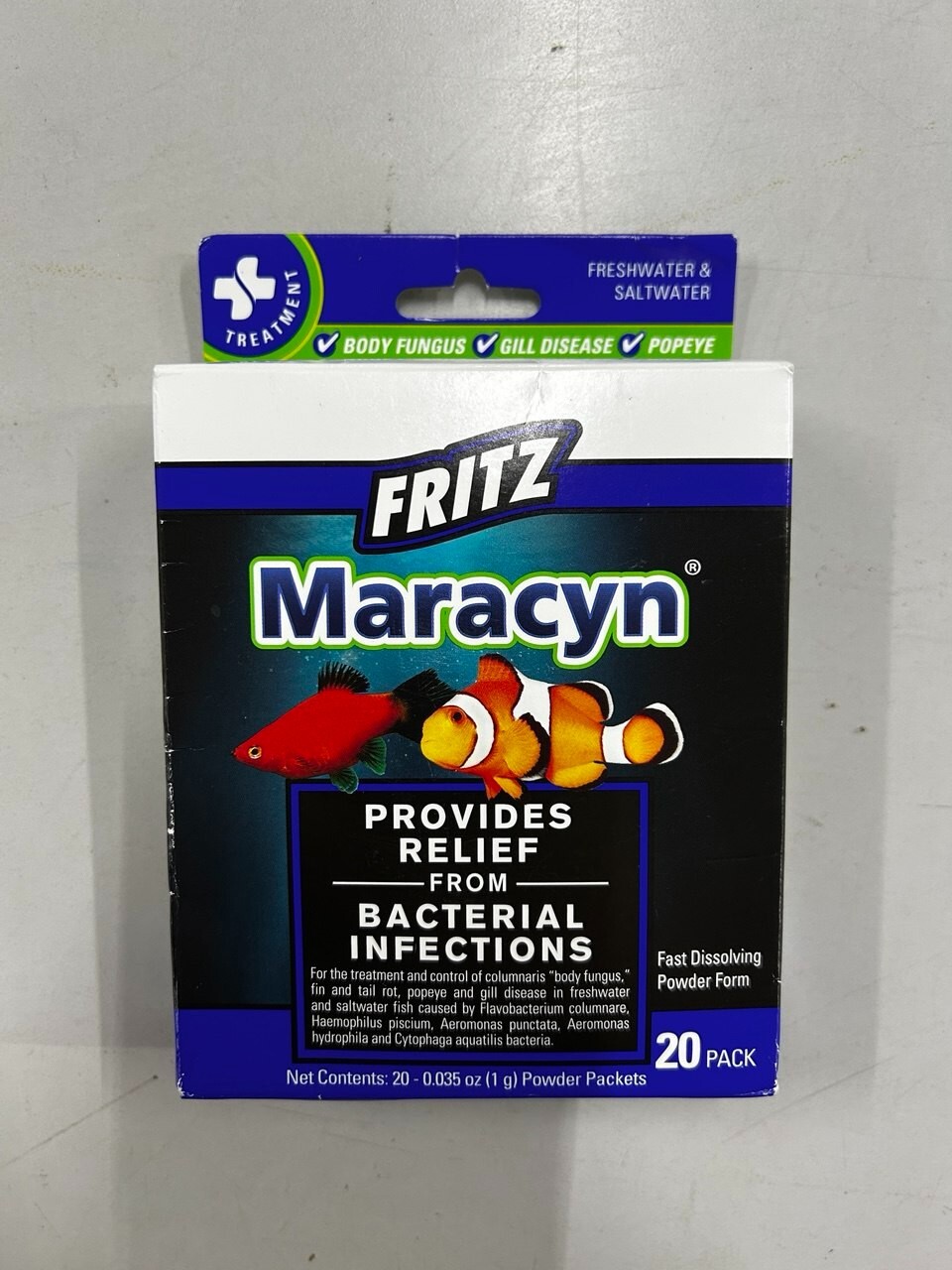 Fritz Maracyn Bacterial Treatment Powder for Freshwater Saltwater 20 Pack