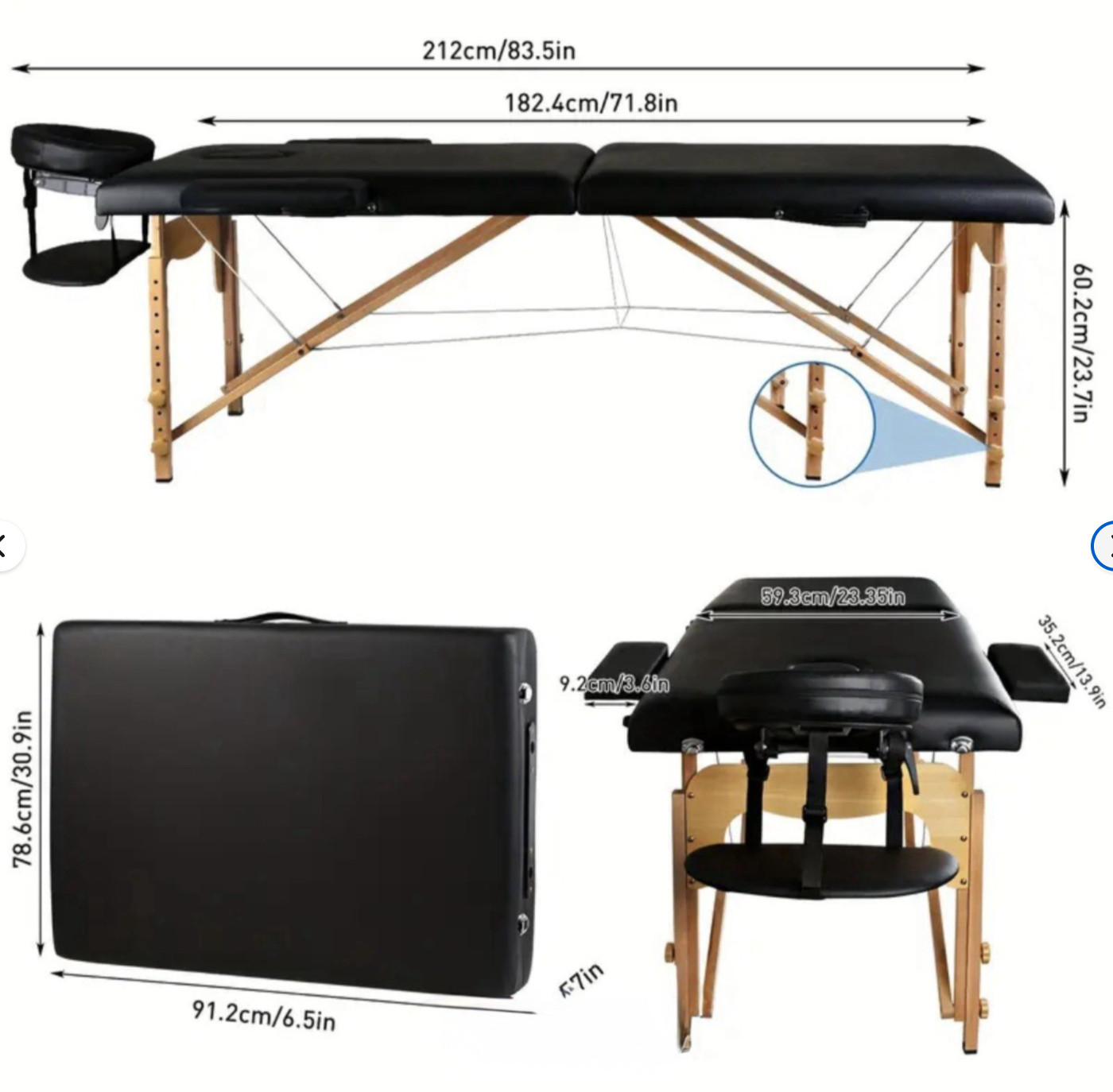 Portable Massage Bed - Folding Adjustable Height SPA Table Therapist - 2 Fold