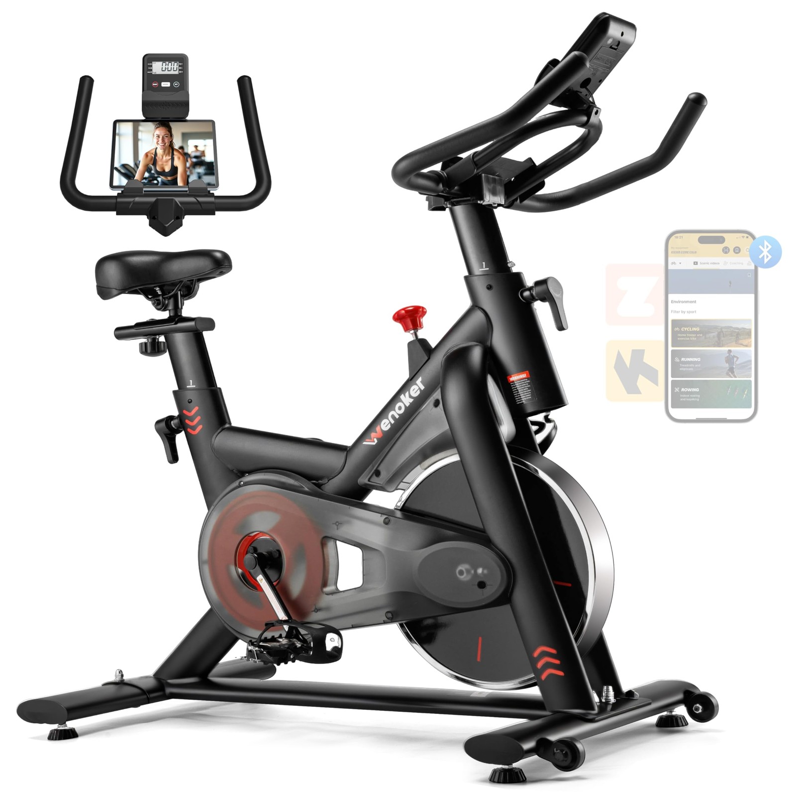 Wenoker Exercise Bike for Home – 350LB Indoor Cycling Bike, Low Noise Statio...