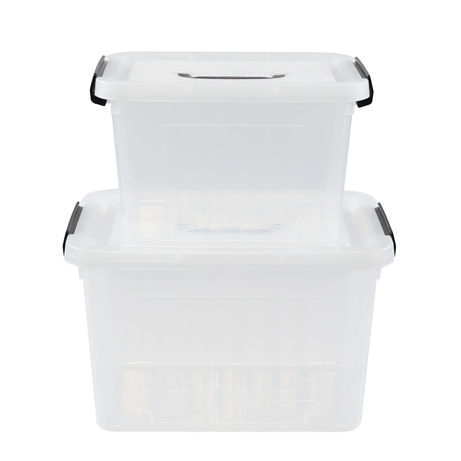 Plastic Latching Storage Box 2 Pack 12 Quart and 6 Quart Clear Lidded Bins