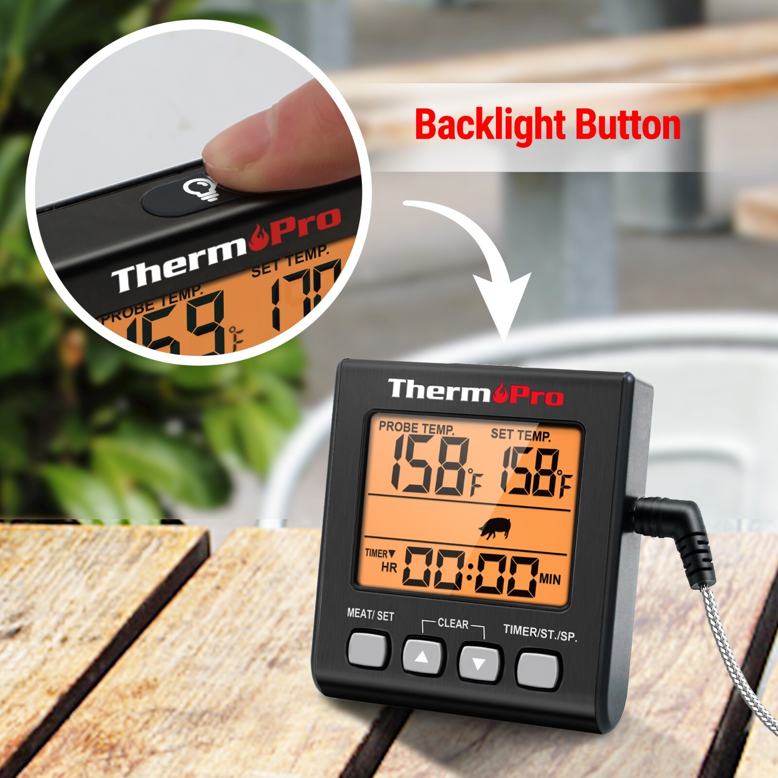ThermoPro TP16SW Meat Cooking Thermometer with Timer Backlight for Oven Grilling