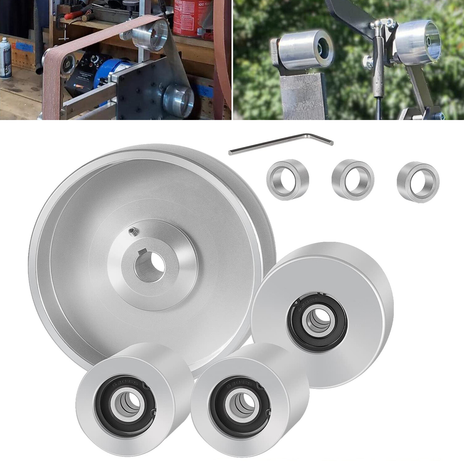 Belt Knife Grinder 2"x72" Wheel Set 5" Drive 5/8" Bore 3" Track 2" Idler / 7PCS