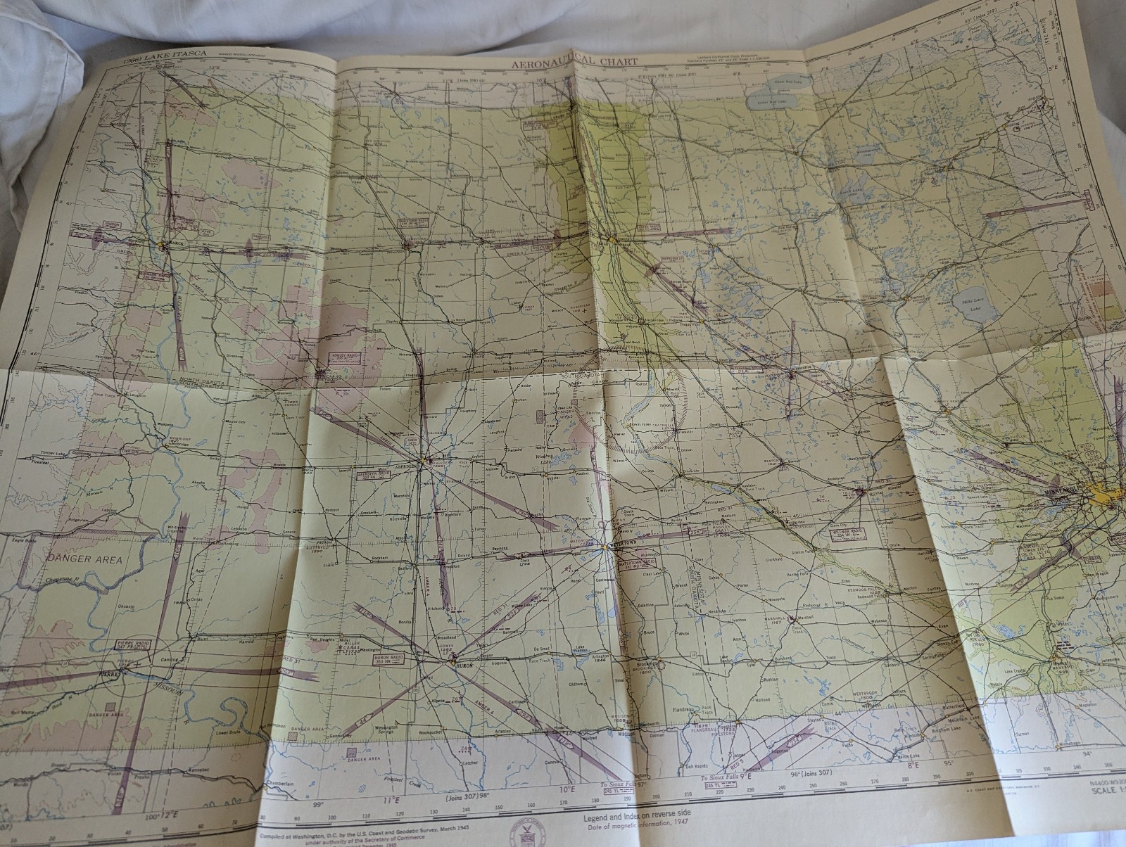 Aeronautical Chart map Lake Itasca MN (266) Jan 8, 1946