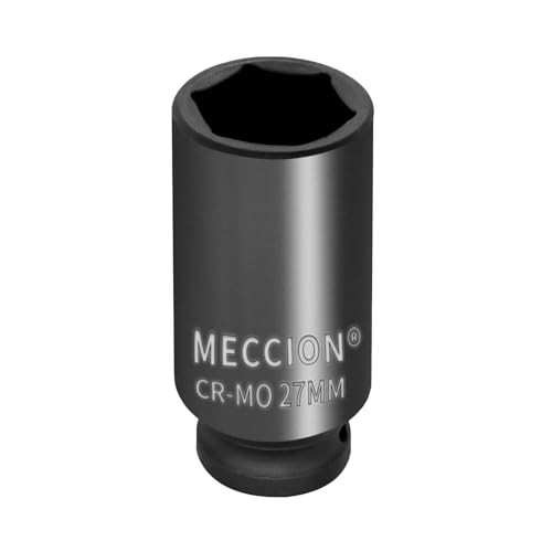 Meccion 1/2 Inch Drive Impact Socket 27mm Metric, 6 Point Cr-Mo Deep 27 mm