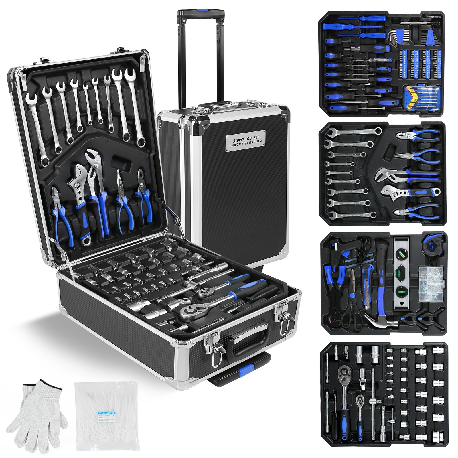 909 PCS Mechanics Tool Set Metal Case Socket Wrench Set Tool Kit Complete set