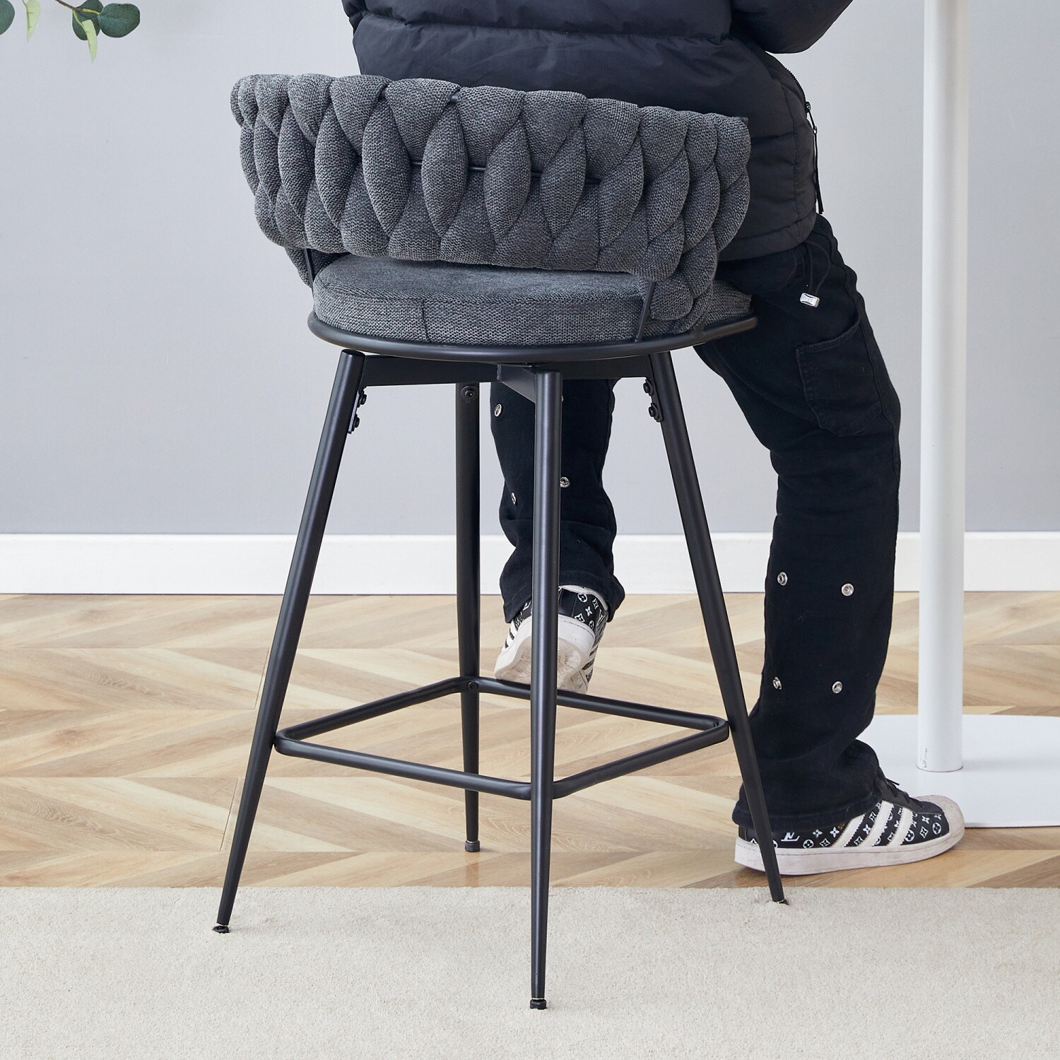 Set of 2 Swivel Bar Stools Counter Height Bar Chair Dining Chair with Metal Legs