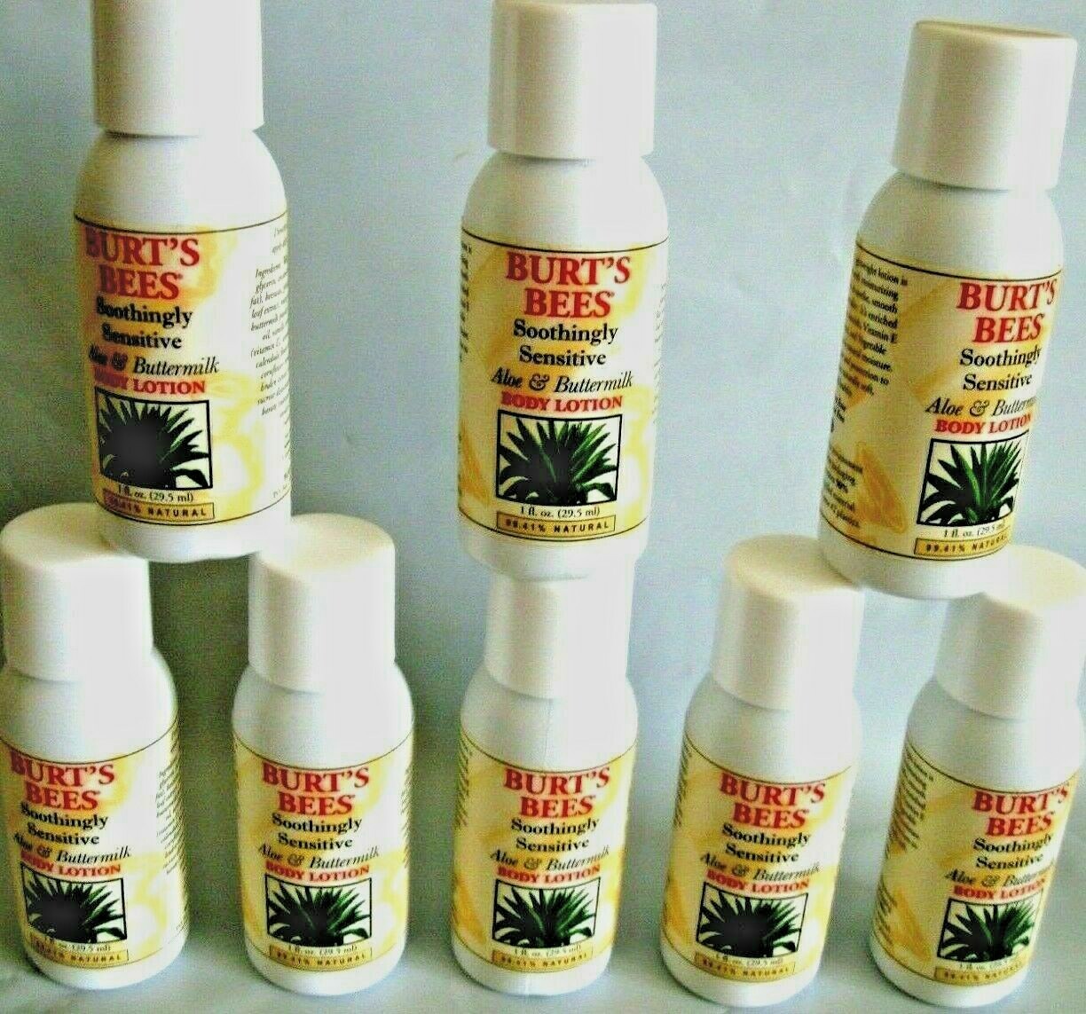 LOt of 8 Burt's Bees BODY LOTION Soothingly Sensitive Aloe &Buttermilk 1 oz Each