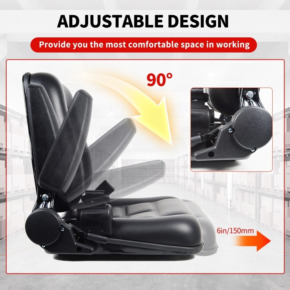 Universal Tractor Forklift Seat Excavator Adjustable Backrest Armrest Safty Belt