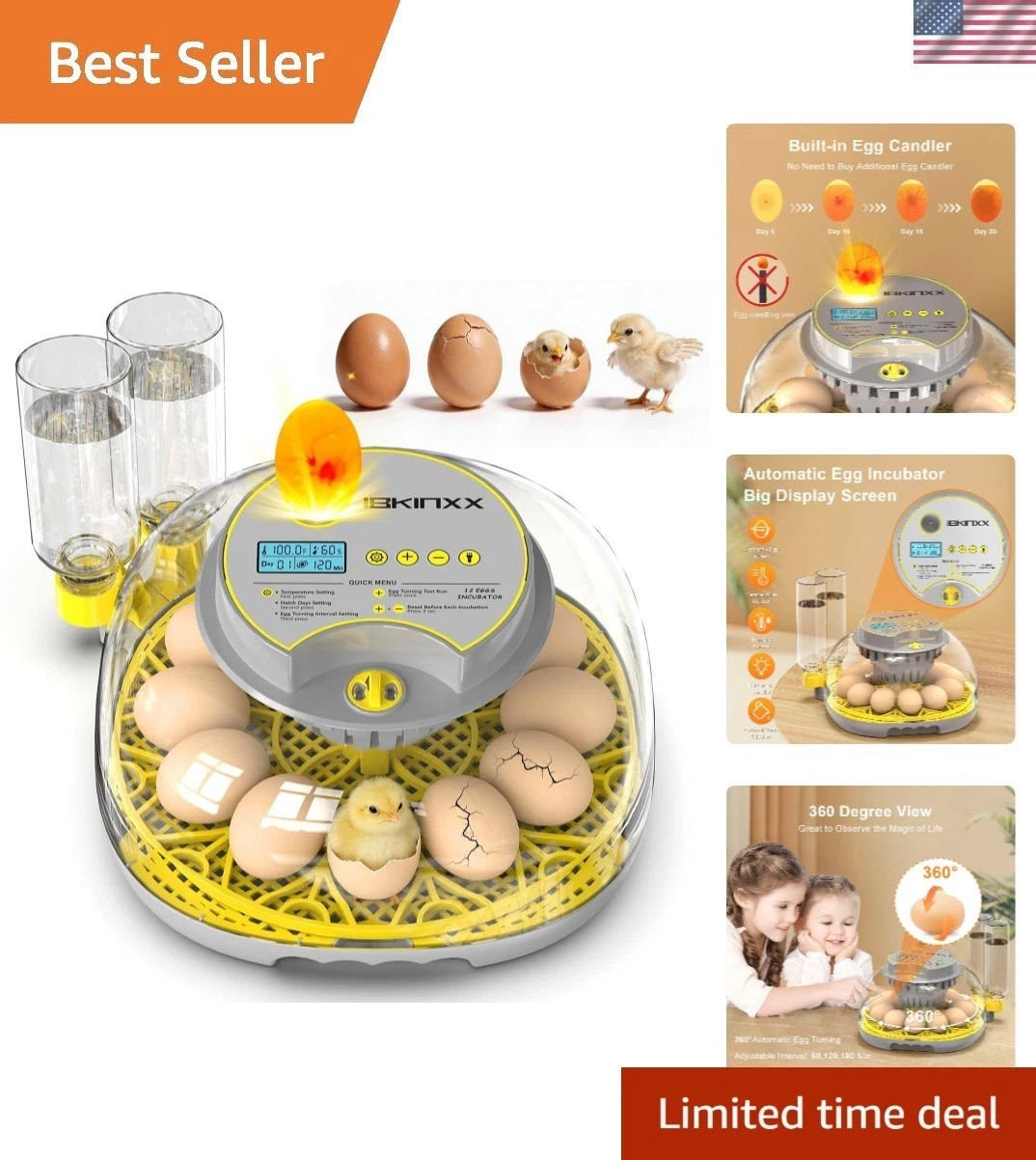 Eco-Friendly 12 Egg Capacity Incubator: Automatic Turner, Candling & 360° View