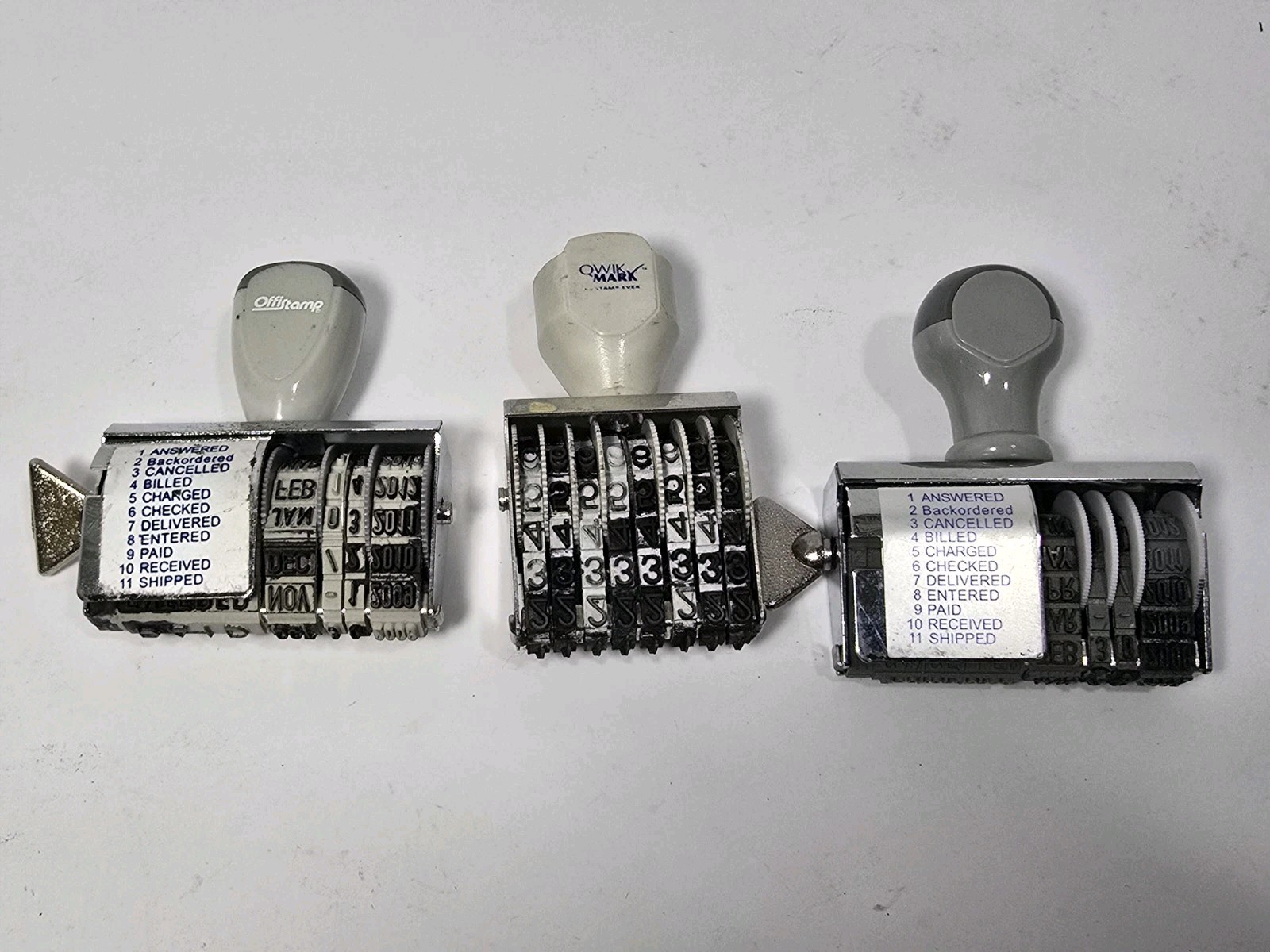Lot Of 3 Rubber Office Stamps -8 Band Numbering, 07-18 Years & 08-19 Years