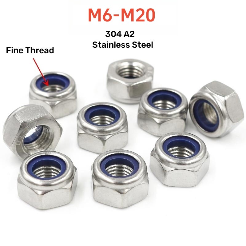 304 A2 Stainless Steel Fine Thread Hex Nylon Insert Nut M8M10M12M14M16M18M20