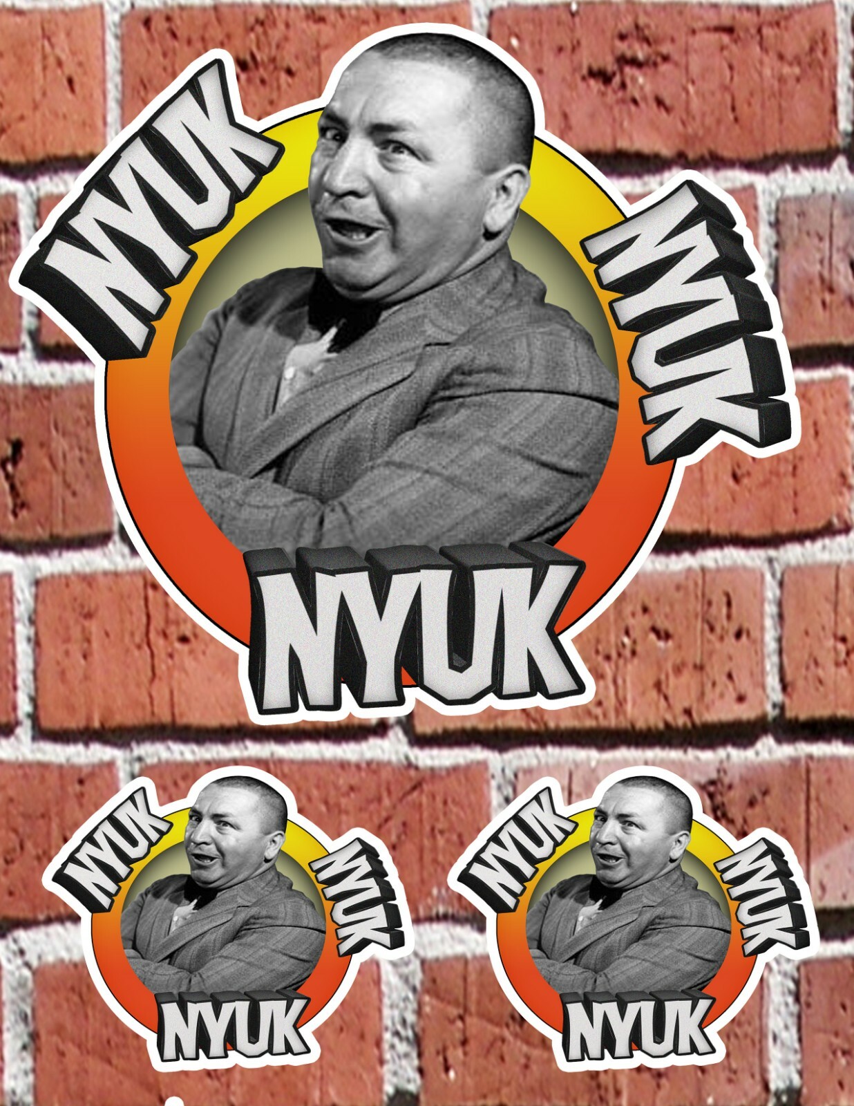 3 STOOGES CURLY - 7" and 3" DECAL STICKERS for HOME, SCHOOL, AUTO, LAPTOP, SKATE