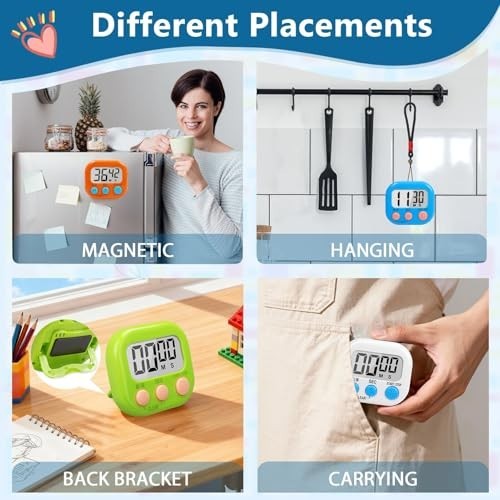 12 Pack Magnetic Digital Timers - Loud Alarm Countdown Timers for Cooking, Class