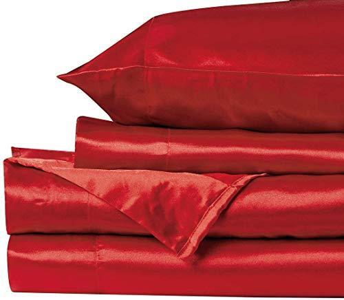 Mk Collection 4pc Full Size Soft Silky Satin Solid Red Deep Pocket Sheet Set New