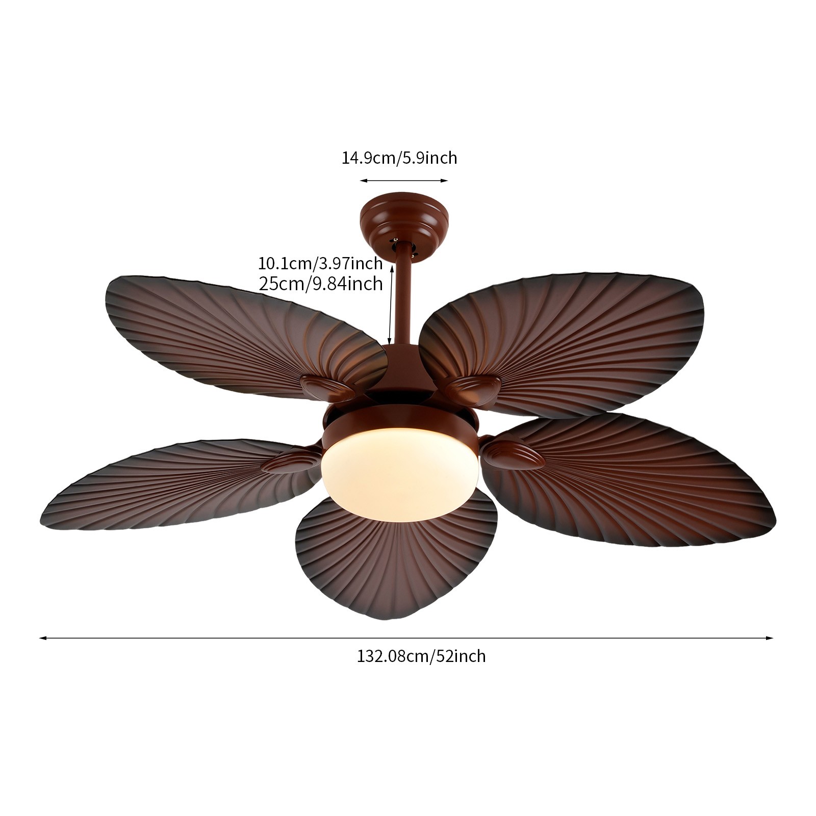 52" Tropical Ceiling Fan Light Retractable 5 Palm Leaf Blades w/ Remote Control