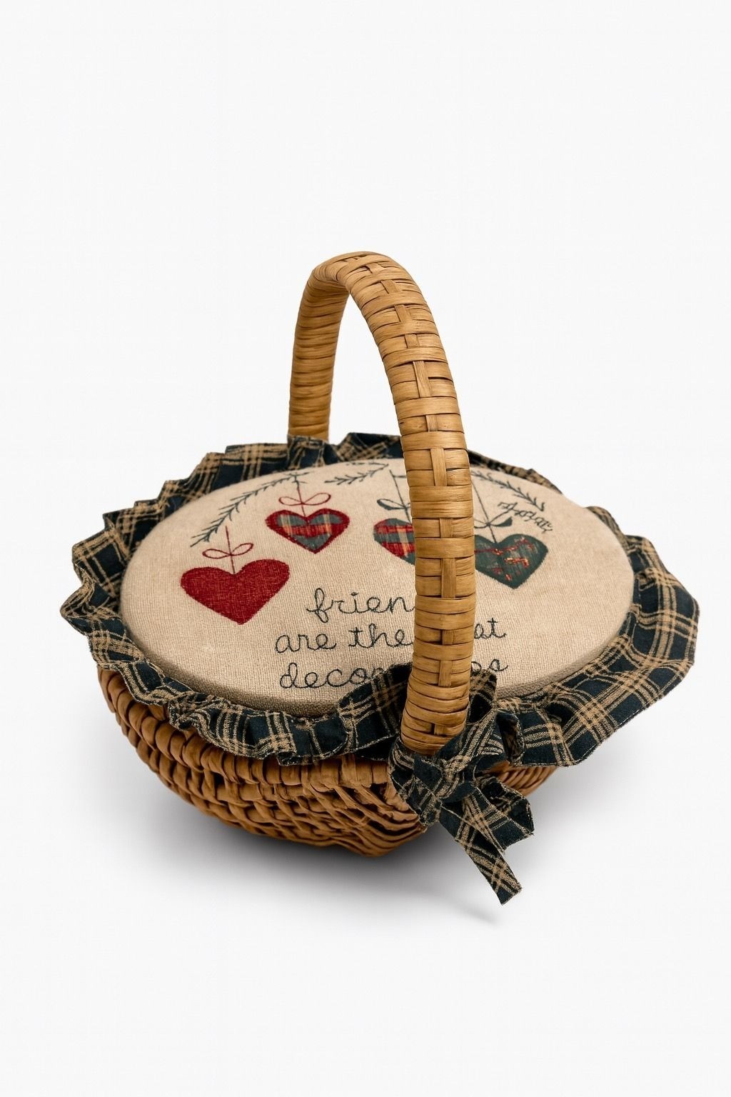 Christmas Handwoven Wicker Basket with embroidery Cover Valories Folk Art