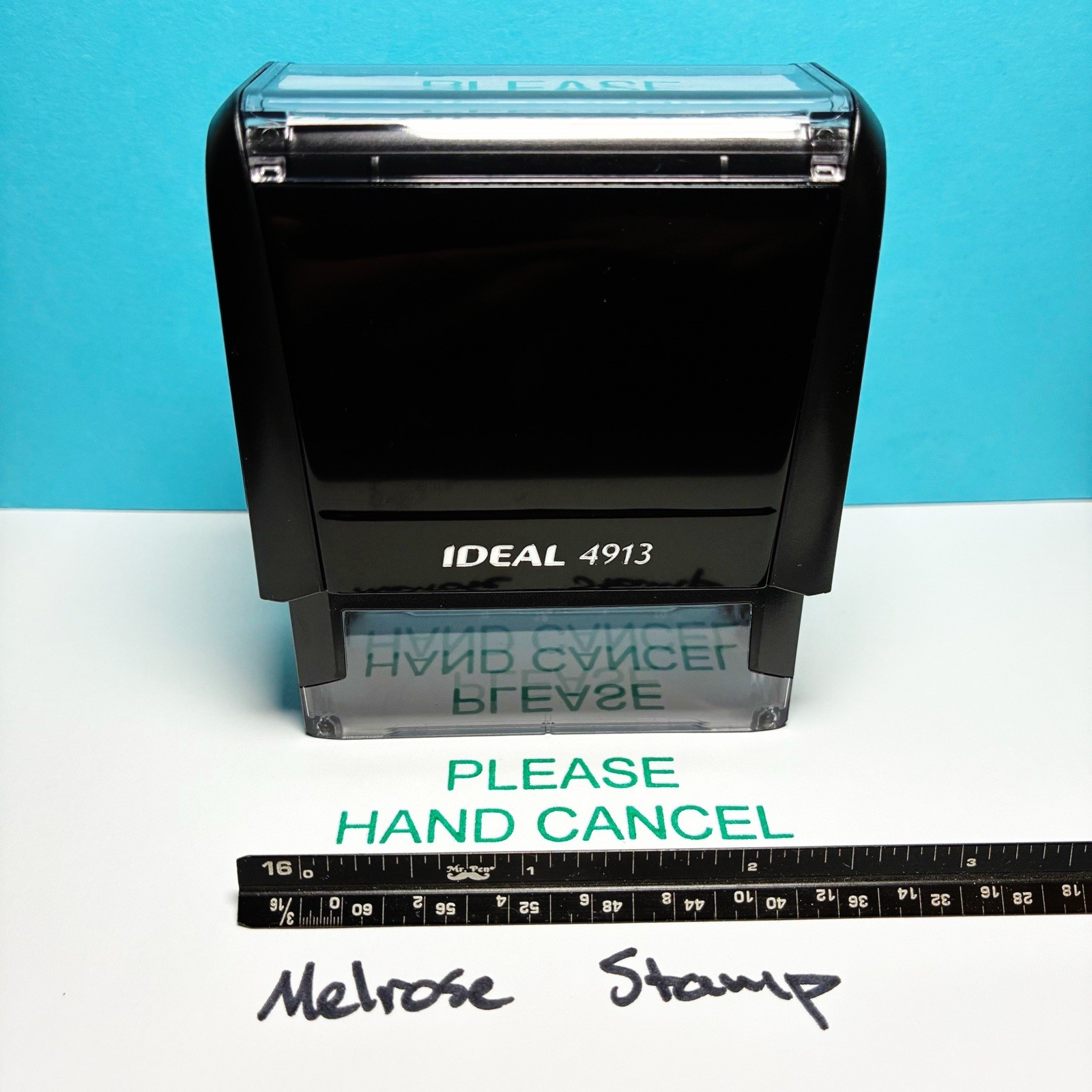 Please Hand Cancel Rubber Stamp Green Ink Self Inking Ideal 4913
